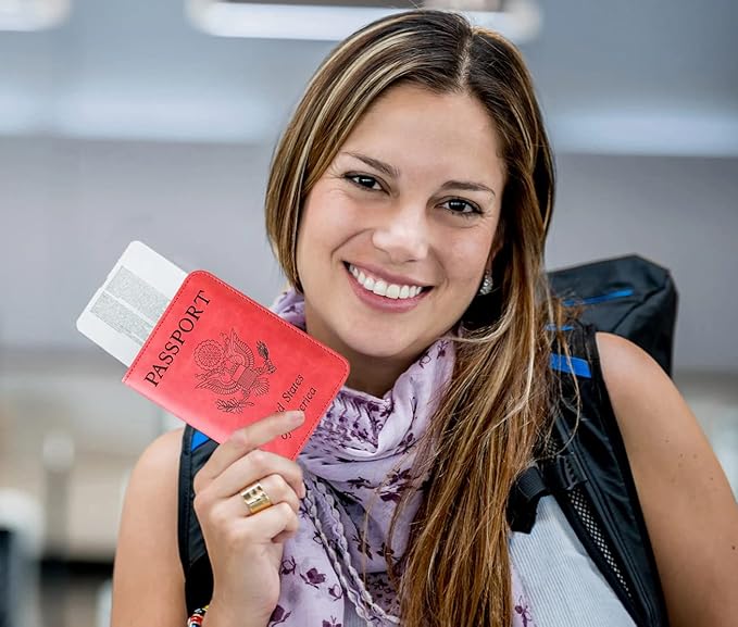 Passport Holder Cover Wallet Travel Essentials Leather Rfid Blocking Case Vacation Luggage Must Haves Travel Accessories for Men Women (116#Blue)