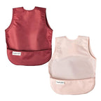 Tiny Twinkle Mess Proof Apron Bibs - 2 Pack Waterproof & Lightweight Baby Bibs for Led Weaning | 100% Recycled Polyester, Easy Clean & Machine Washable (Rose Burgundy,Small 6-24 Months)