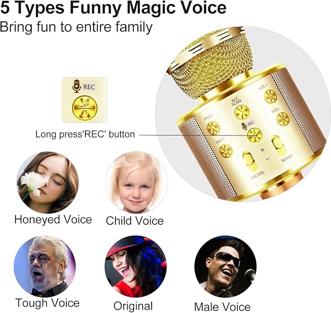 Microphone for Kids Voice Changer Karaoke Microphones Boy Girl Gifts Age 3-12 Portable Child Microphone Karaoke Kid Wireless Bluetooth Microphones Birthday