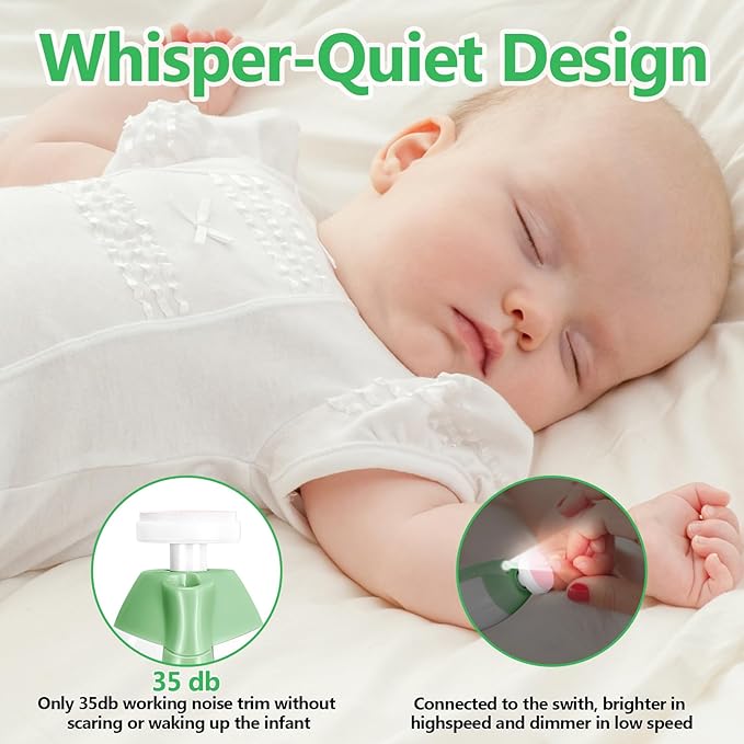 Baby Nail Trimmer Electric, 6 in 1 Rechargeable Baby Nail Clippers Manicure Set Grooming Kit for Toddler Infant or Adults (Green)