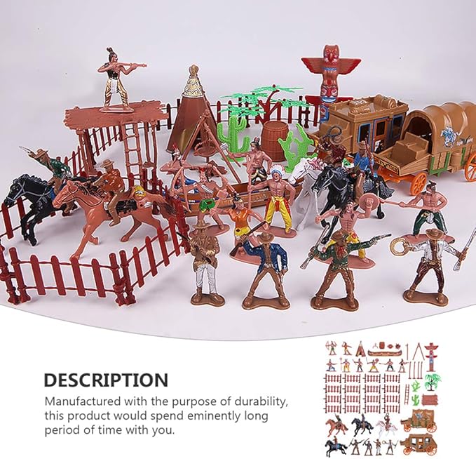 NUOBESTY Cowboys and Indians Plastic Figures Playset, Wild West Cowboys and Indians Models for Miniature Sandbox Decoration Educational Toys for Children