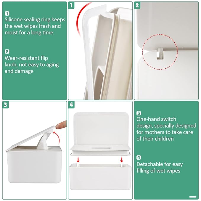 Diaper Wipes Dispenser Wipes Holder, Wipes Tissue Case Keeps Wipes Fresh Tissue Wipes Container with Lid (White)