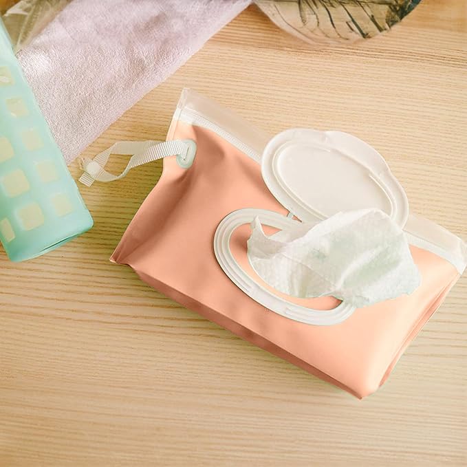 purifyou Portable Baby Wipe Case Travel Holder – Refillable Wipe Dispenser Pouches, Keeps Wipes Fresh & Moist, Lightweight, Durable, for Car, Diaper Bag, Stroller, Home & Travel (Set of 10, Pink)