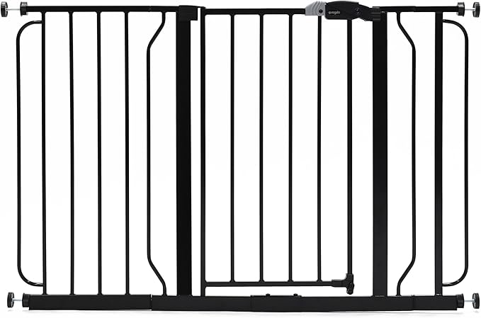 Regalo Easy Step 49-Inch Extra Wide Baby Gate, Includes 4-Inch and 12-Inch Extension Kit, 4 Pack of Pressure Mount Kit and 4 Pack of Wall Mount Kit, Black