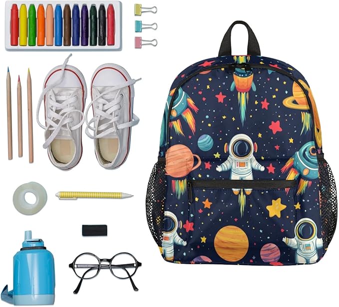 Toddler Backpack for Boys Girls - 12 Inch Astronaut Rocket Kids Backpack Preschool Kindergarten Backpack Lightweight Waterproof Schoolbag Book Bag for School