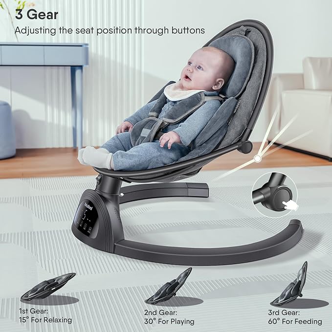 BabyBond Baby Swings for Infants, Bluetooth Infant Swing with Music Speaker, 3 Seat Positions, 5 Point Harness Belt, 5 Speeds and Remote Control - Portable Baby Swing for Indoor and Outdoor (Black)