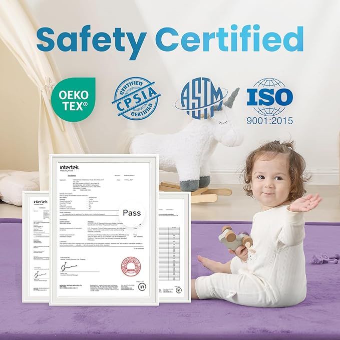 1.3" Thick Baby Play Mat for Floor Playpen, 71x79 Large Foam Tummy Time Mat, Padded Support Soft Plush Nursery Rug for Infant Kids Toddler Crawling Kick Activity (Lavender)