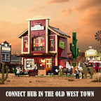 FUNWHOLE Old West Post Office Lighting Building-Bricks Set - 1692 Pcs The Wild West Town Collection Display Set for Adults and West Lovers