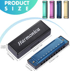 12 Pcs Harmonica Set 10 Hole 10 Hole 10 Tones Titanium Color Harmonica with Case Diatonic Chromatic Harmonica Musical Mouth Organ for Beginner Students Adults Instruments Gifts, 4 Colors