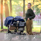 TOPDesign Universal Baby Stroller Organizer, Double Stroller Caddy with Detachable Mesh Bag & Heightened Insulated Cup Holders & Non-Slip Secure Hooks Accessories, Fits Most Strollers (Blue)