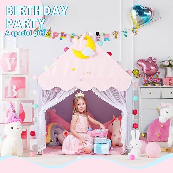 Wilwolfer Kid Tent with Mat, Star Lights - Kids Play Tents for Toddlers Kids Tents Indoor Playhouse - Princess Tent for Girls Toy House Gift (Gray with Mesh)