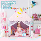 Wilwolfer Kid Tent with Mat, Star Lights - Kids Play Tents for Toddlers Kids Tents Indoor Playhouse - Princess Tent for Girls Toy House Gift (Gray with Mesh)