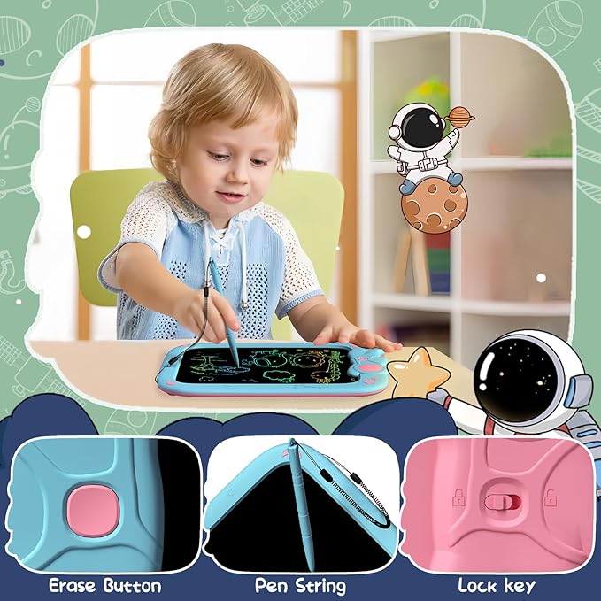 LCD Writing Tablet for Kids 9 Inch Erasable Drawing Tablet Reusable Colorful Drawing Pad for Kids Educational and Learning Toddler Toys for Boys Girls