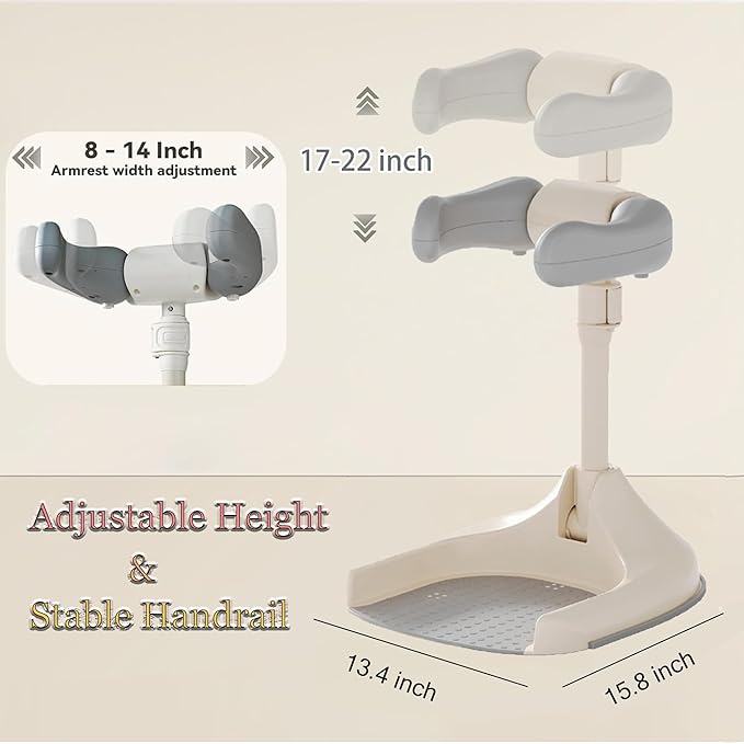 Baby Shower Stand, Ergonomic Baby Standing Bath Support with Anti-Slip Base, Adjustable Toddler Shower Stand with Backrest Foldable Bath Tower Shower for Toddlers