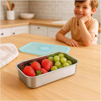 2 Pack Stainless Steel Snack Containers – Leakproof Reusable Bento Boxes with Lids for Food Storage, Travel, Work, Outdoor (Clear Lid/Silver Base, 1 Compartment)