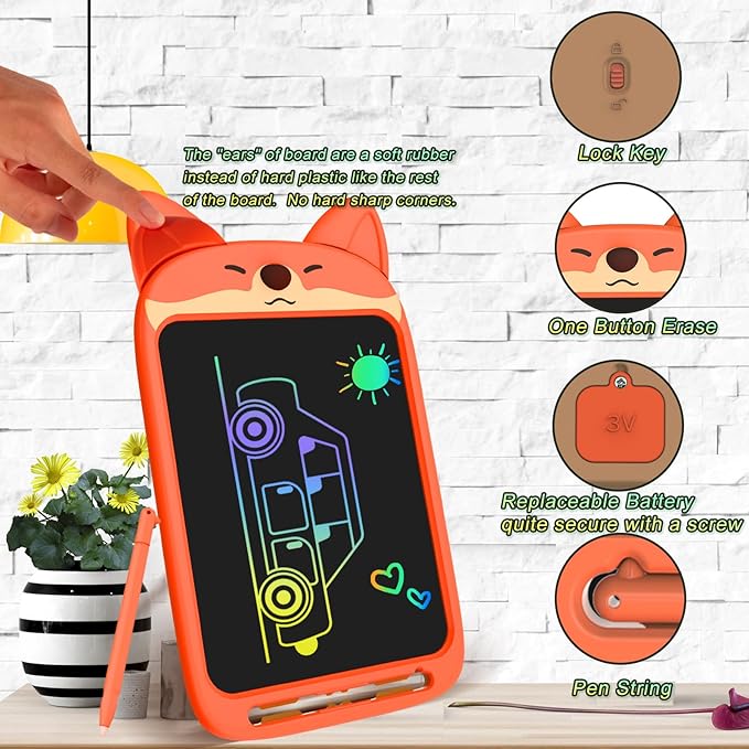 LCD Writing Tablet 10 Inch, Doodle Board Toy, Cute Fox Drawing Pad for Kids Ages 2-6 - Educational Gift for Christmas & Birthday (Fox)