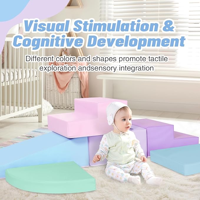 6-Piece Foam Climbing Blocks for Toddlers: Colorful Climbing Gym PU Leather Baby Foam Building Blocks Indoor Toy