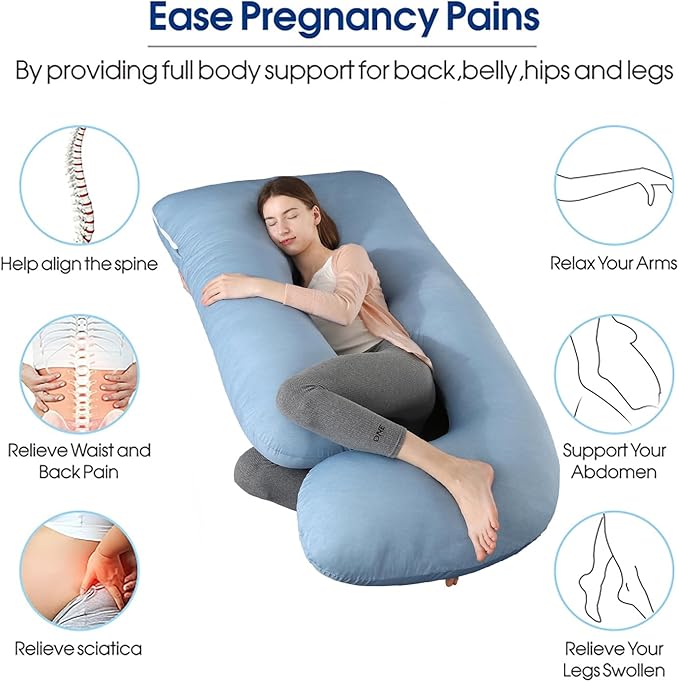 Pregnancy Pillows for Sleeping, U Shaped Full Body Maternity Pillow with Removable Cover, Support for Back, Legs, Belly, HIPS - Cooling Cover(Blue)