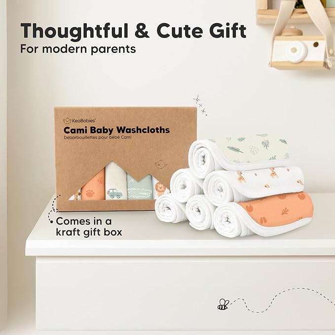 6-Pack Cotton Baby Washcloths for Newborn - Organic Cotton Muslin Soft Wash Cloths for Babies, Infant, Kids, Toddler Towels for Boy,Girl,Super Absorbent Face Cloths,Scratch-free Baby Rags (Wilderness)