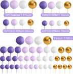 75 Pieces Cake Balls Topper Decorations Foam Cupcake Topper Mini Balloon Balls Cake Picks for Deco Birthday Party Wedding（Purple, Light Purple,Gold, White）