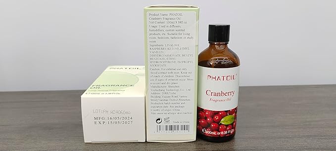 PHATOIL 3.38FL.OZ Cranberry Fragrance Oils for Aromatherapy, Essential Oils for Diffusers for Home, Perfect for Diffuser, Yoga, Skin Care, DIY Candle and Soap Making - 100ml
