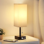 Gray Small Bedroom Lamp - 3 Color Temperature 3000K 5000K 4000K Bedside Lamp, Pull Chain Control, USB A and C Charging Ports, Black Base, for Kids Office Dorm, Bulb Included