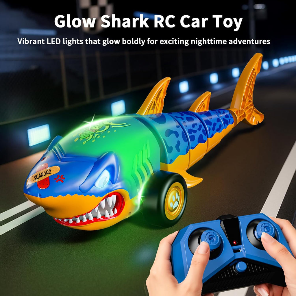 RC Shark Car Toy for Kids, 2.4Ghz Remote Control Shark with Swinging Tail, LED Lights, RC Car Toys for 3-6 Year Old Kids, Fun Gift Idea for Boys & Girls