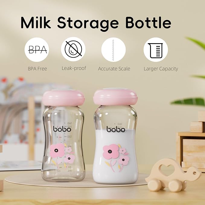 YOHKOH Glass Breast Milk Storage Bottles - 100% Leak-Proof, BPA-Free Breastmilk Storage Containers, Freezer & Dishwasher Safe, Ideal for Nursing Mothers (Multicolor, 5.4oz (Pack of 6))