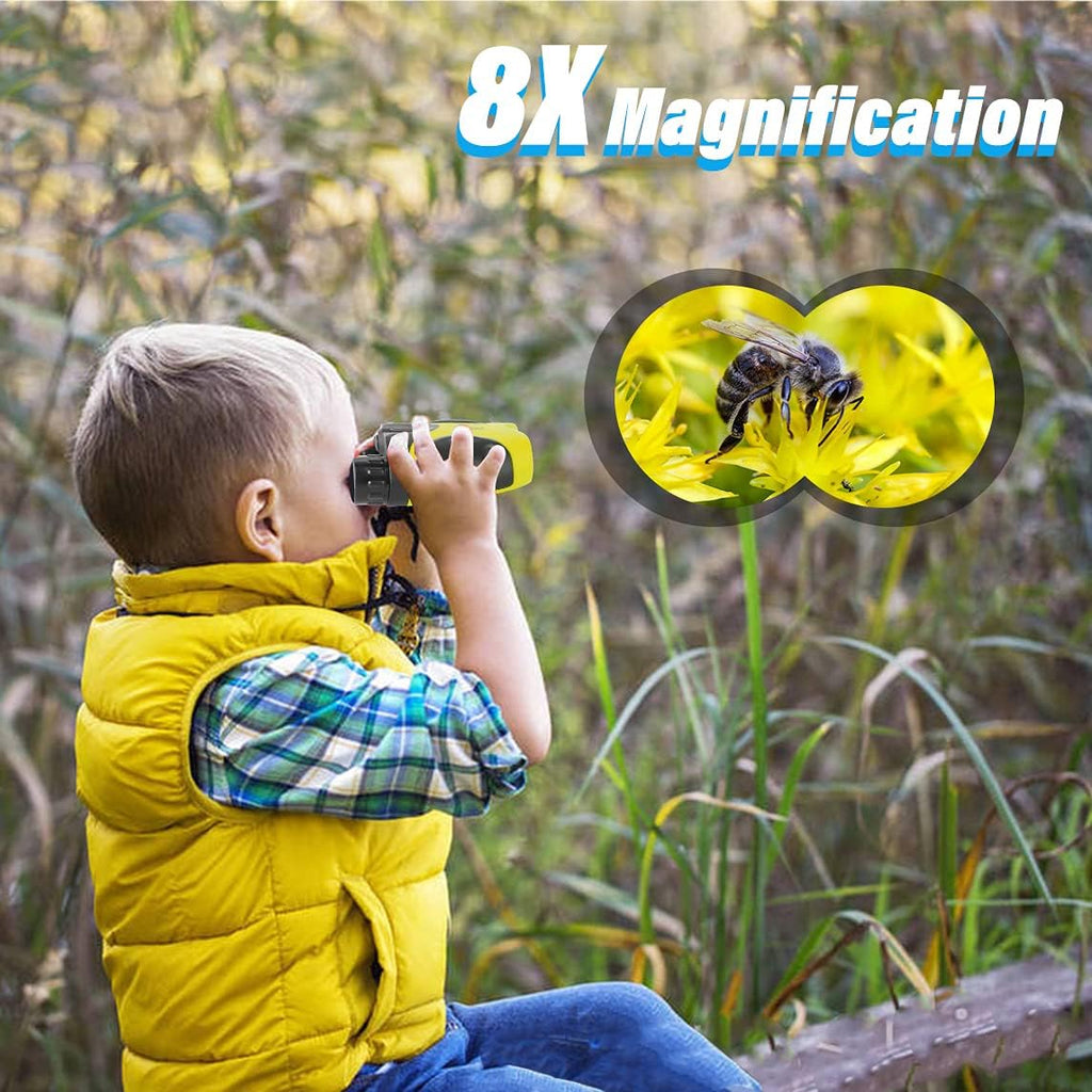 Toys for 4-5 Year Old Boys, VNVDFLM 8 X 21 Kids Binoculars for Children, Compact Telescope Boys Birthday Easter Gifts for 5-8 Years Old to Bird Watching &Scenery(Yellow)