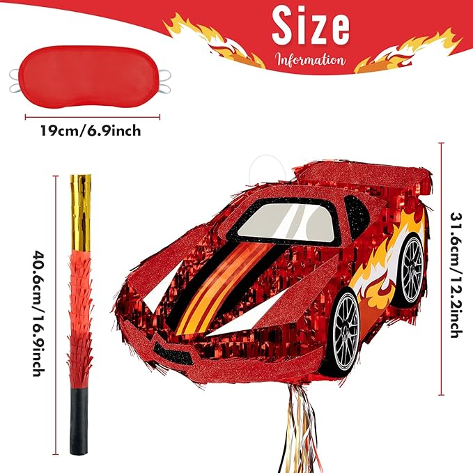 WERNNSAI Race Car Piñata - Race Car Birthday Decorations Truck Car Pinata Bundle with Blindfold and Bat Monster Truck Party Favors for Kids Boys Exciting Party Games Supplies