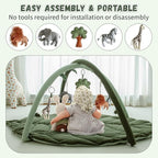 Baby Play Gym with Mat Leaf Shaped, Baby Play Mat with 6 Hanging Toys Tummy Time Mat, Baby Gym Activity Center, Washable (Green)