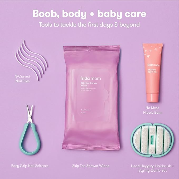 Frida Mom 30pc Pre-Packed Hospital & Diaper Bag Essentials Gift Set, Includes Labor, Postpartum, & Newborn Grooming Kit in One, Easy to Organize with Removable Toiletry Bags, & Suitcase Strap