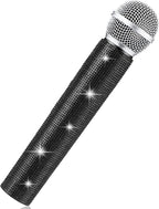 Sanwuta Fake Microphone Prop Sparkly Bling Rhinestones Plastic Play Microphone Pretend Glitter Bedazzled Mic for Cosplay Party Costume(Black)