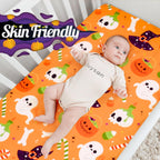 UOMNY Halloween Pumpkin Crib Sheet for Boys Girls Halloween Fitted Crib Sheets for Standard Crib 52 X 28 Inch Toddler Crib Mattresses Sheet, Purple Hat