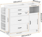 Bigbiglife Changing Table Dresser, Baby Nursery Dresser with 4 Drawers & 1 Cabinet & 3 Open Shelves Storage, Modern Diaper Changing Station for Children's Room, Changing Pad Included, White