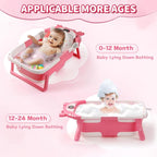 Baby Bathtub,Collapsible Baby Bath Tub with Thermometer & Soft Floating Cushion,Portable Travel Baby Bathtubs for Newborns to Toddlers 0-36 Months(Crab Gray)