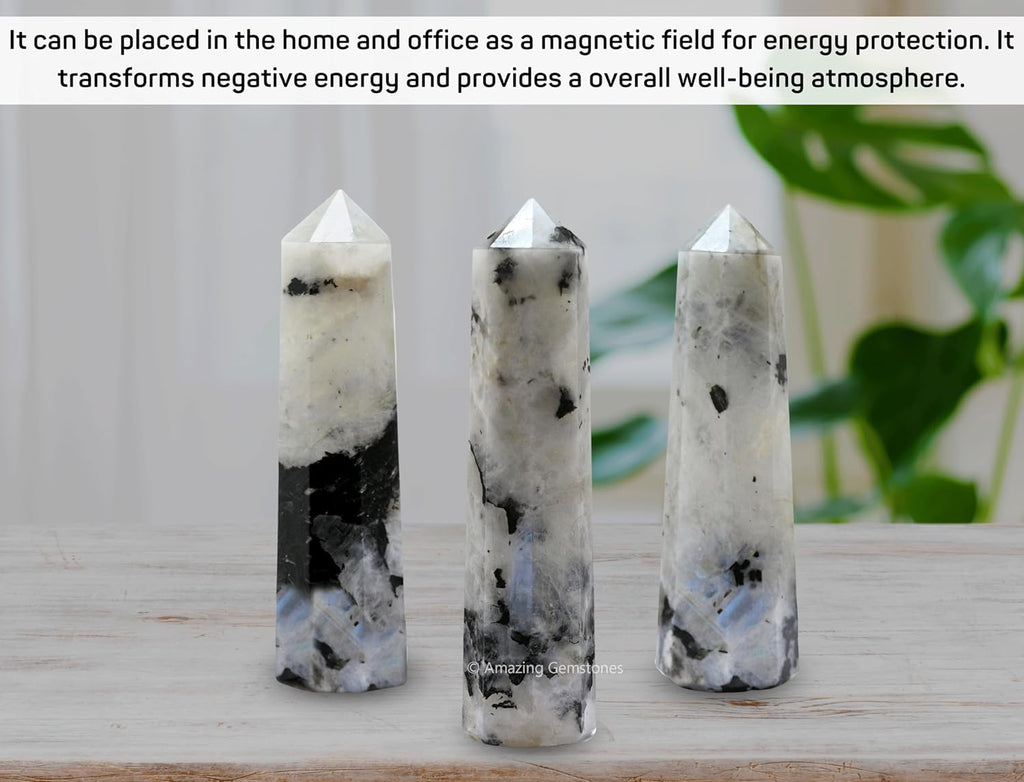 Amazing Gemstone Rainbow Moonstone Crystal Towers ~ Natural Healing Crystal Point Obelisk for Reiki Healing and Crystal Grid (3 to 4 INCH)