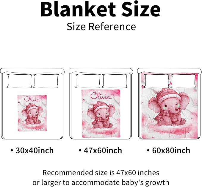 Personalized Baby Blankets for Girls, Custom Name Pink Elephant Pattern Baby Blanket, Soft Minky Dot Blanket for Newborns and Toddlers, Ideal for Baby Showers Christmas Brithday Gifts