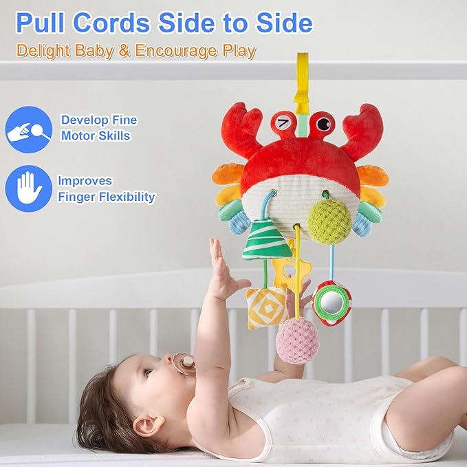 Car Seat Toy for Babies 0-6 Months, Stroller Toy with a Convenient clip, Carseat Toys Hanging Baby Accessories,Built-In Bell, Rattle,Squeaky,Mirror for infant,Babies Gift 0-3-6-12 months Boy Girl