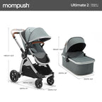 Mompush Ultimate 2 Baby Stroller for Infant and Toddler with Newborn Mode and Reversible Seat, All-Terrain Stroller with All-Wheel Suspension, Includes Car Seat Adapter and Large Storage Basket