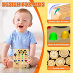 Busy Board with LED Light, Wooden Sensory Toys for Toddler, Montessori Music Toy for Airplane, Travel Activity Educational Learning Autism Toys, Birthday Boys Girls Gifts