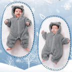 Newborn Baby Bear Outfit Suit Girls Boys Fleece Jumpsuit Romper Hooded Winter Snowsuit Clothes