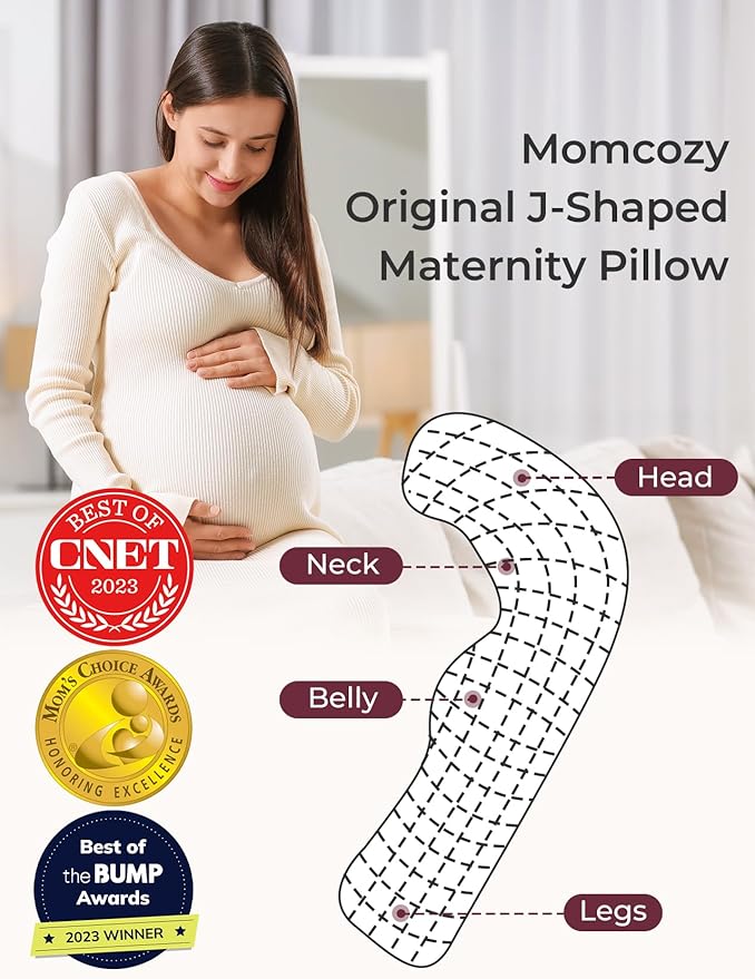 Momcozy Pregnancy Pillows for Side Sleeping, J Shaped Maternity Body Pillow for Pregnancy, Soft Pregnancy Pillow for Head Neck Belly Support, Blue