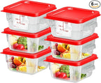 6 pcs 2qt Food Storage Containers with Lid, Square Clear Commercial Food Storage Containers with Handle and Scale for Food Storage in Home Kitchen & Dining (Red)
