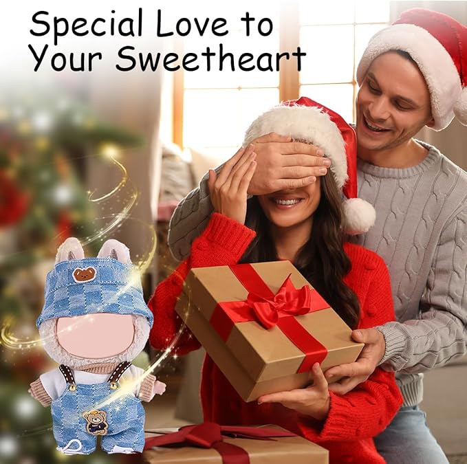 17cm Doll Clothes 5 Sets, Hat & Overalls Dress Up Outfit Compatible for Labubu 17cm 15cm Accessories, No Doll Included