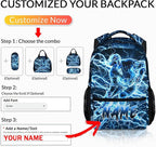 Personalized School Backpack for Kids Boys - 17 Inch Custom Ice Hockey Backpacks with Name for Kids Kindergarten Primary Senior Middle - Cool Durable Lightning Bookbag