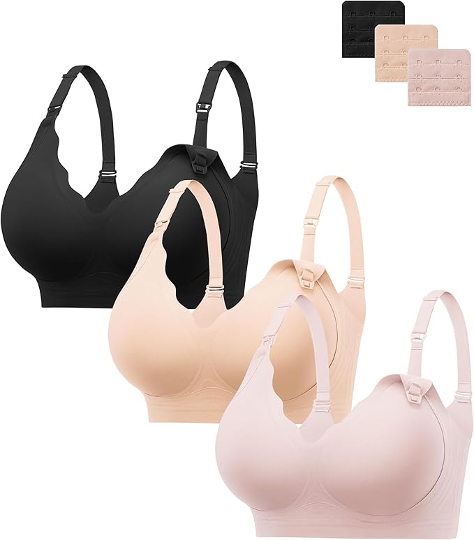 HBselect 3Pack Nursing Bras for Breastfeeding Seamless Scalloped Maternity Bras for Pregnancy Ultra Comfort Sleep Bras