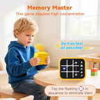 Rechargeable Tic Tac Toe Game Box with 5 Fun Brain Memory Games, Electronic Touchscreen Handheld Game, Portable Digital Puzzle Board Travel Toy, Gifts Choice for Kids and Adults(Yellow)