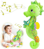 Baby Toys 0 to 12 Months, Musical Stuffed Animal Activity Soft Toys with Multi-Sensory Crinkle, Rattle and Textures, Infant Tummy Time Toys for Newborn Boys Girls, Seahorse, Green