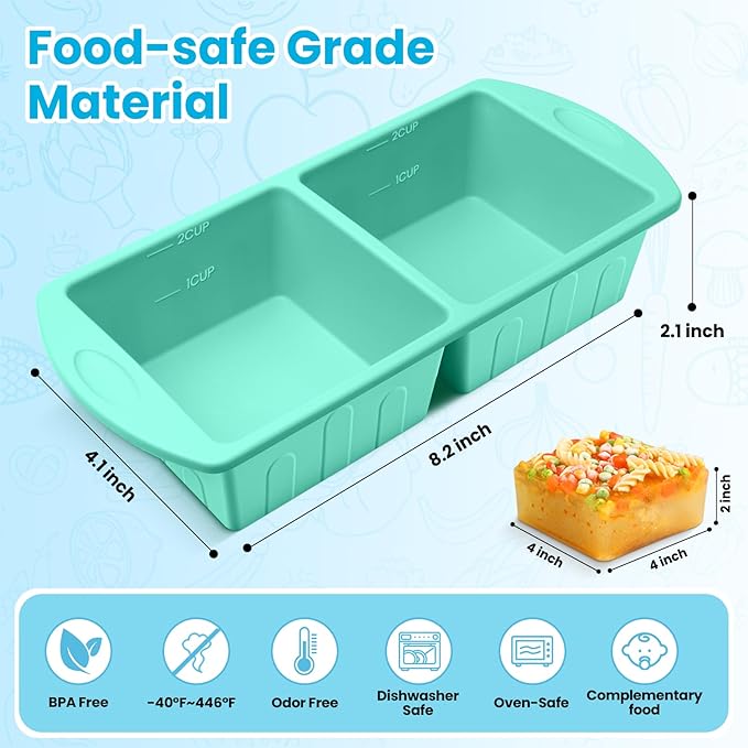 2 Pack Silicone Freezer Trays With Lid For Easy Storage Silicone Soup Freezer Molds 2 Cup ，Perfect For Freezing Broth ,Sauces Store Leftovers Lasagna Stackable, Leakproof, Easy Release Dishwasher Safe